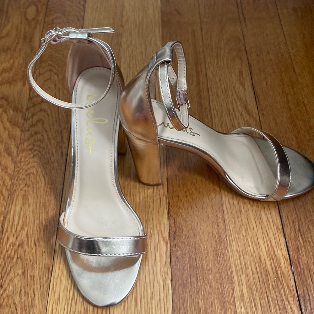 Lulus Rose Gold block Heels.